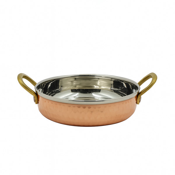 Kedge Heavy Fry Pan – 400ml Hammered Copper Finish with Brass Handles
