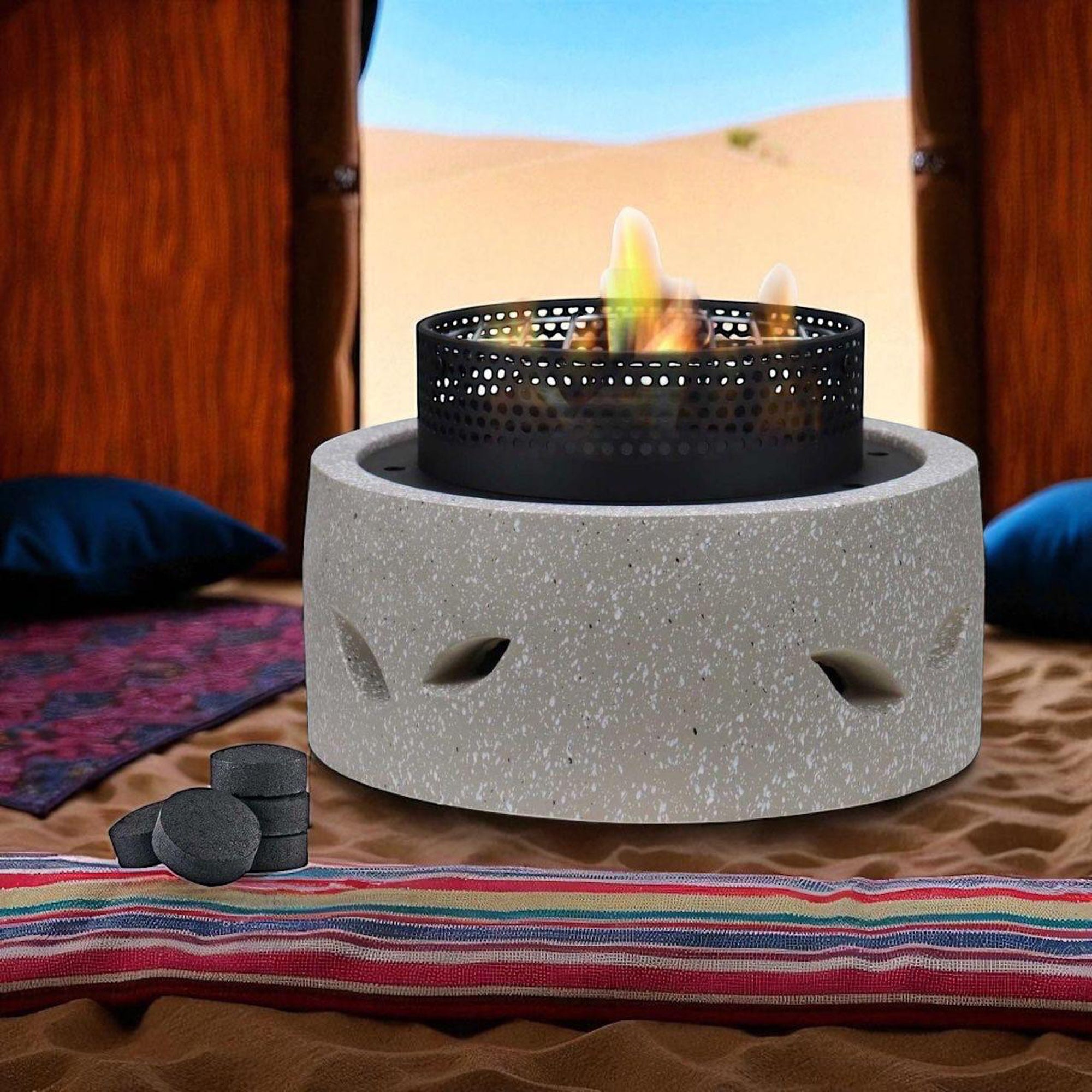 R251583-002 موقد شواء خارجي VIP - 28.5 × 28.5 × 18 سم - تصميم دائري صغير الحجم على شكل حجر
