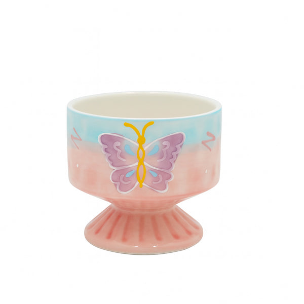 1513-05 Ceramic Ice Cream Cup – Butterfly Design on Pedestal Base