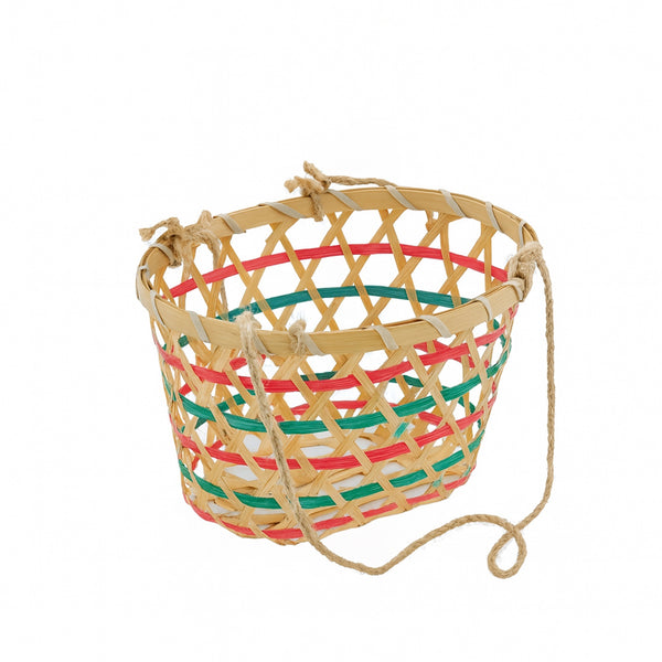 AB3368S Bamboo Jali Basket – 20cm (W) x 12cm (H) – Handwoven with Jute Handle
