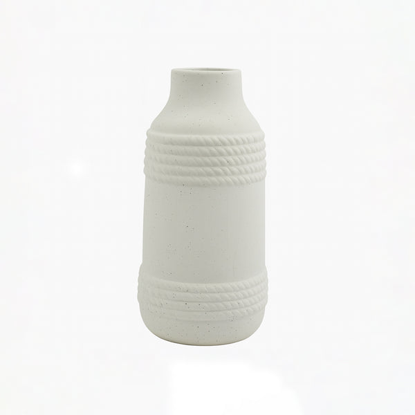 99599-10 Ceramic Vase – 30cm (H) – White Matte with Rope Texture