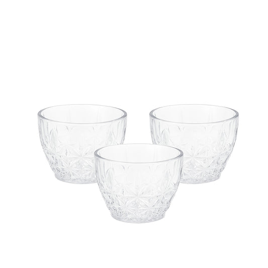 GER5362 – Glass Bowl – 3-Piece Set – Clear Floral-Cut Patterned Bowls for Serving