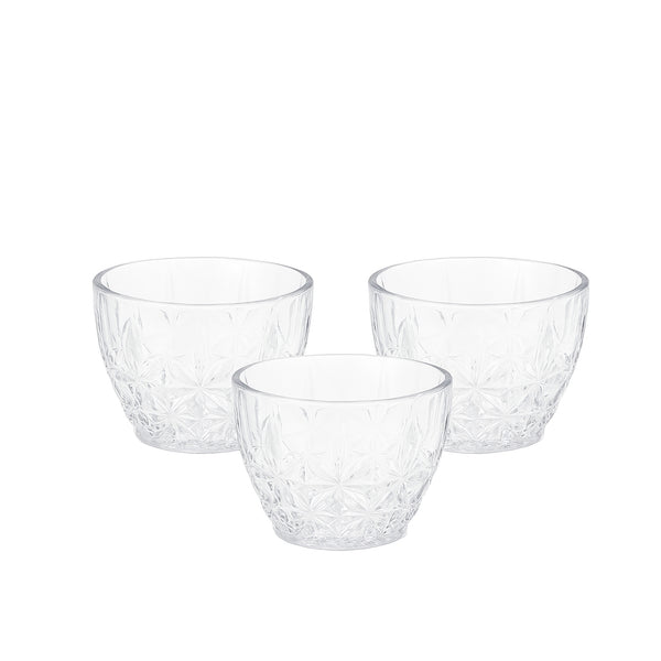 GER5362 – Glass Bowl – 3-Piece Set – Clear Floral-Cut Patterned Bowls for Serving