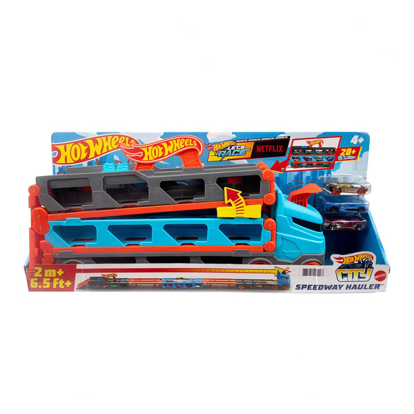 GVG37 Hot Wheels City Speedway Hauler – Car Carrier Truck with 3 Vehicles