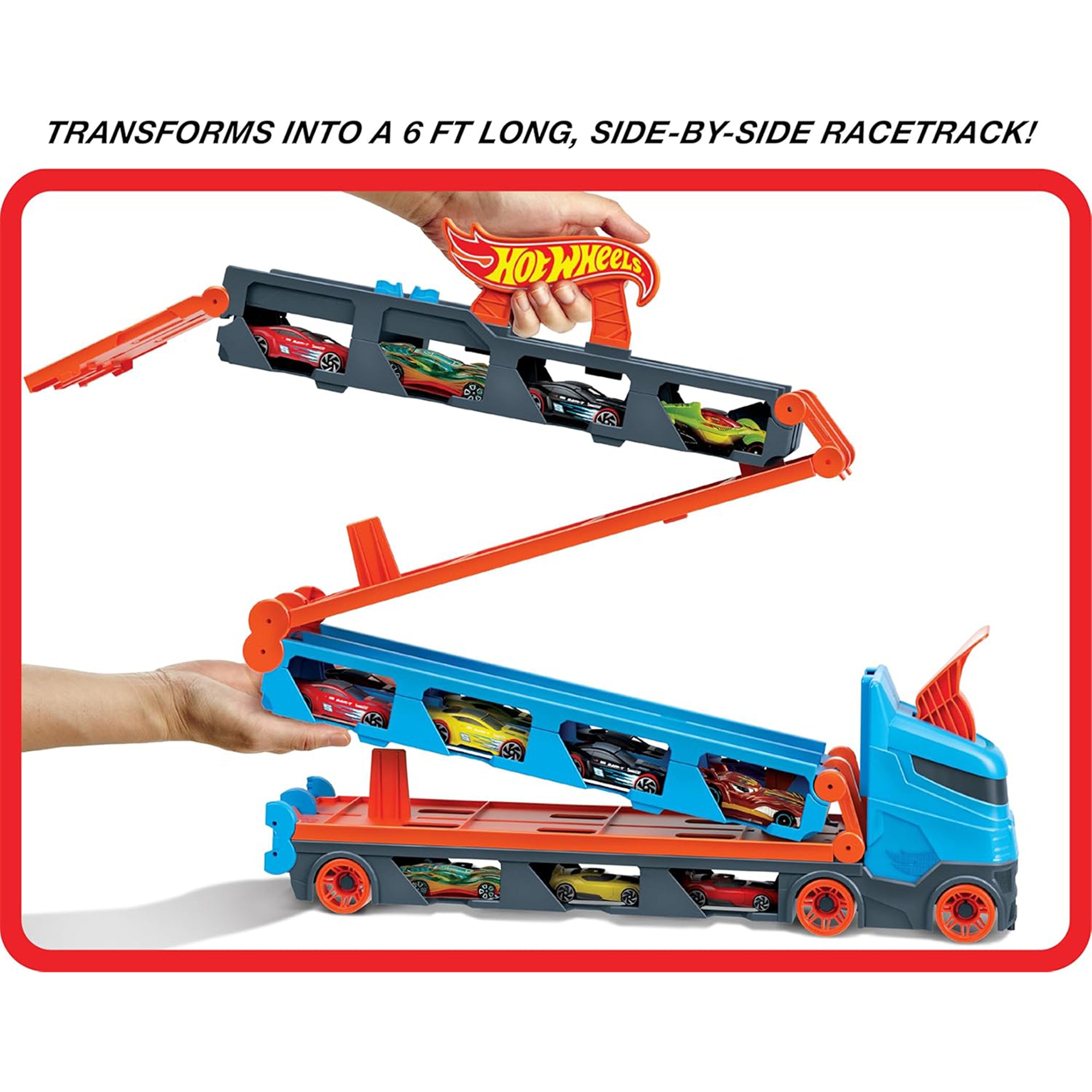 GVG37 Hot Wheels City Speedway Hauler – Car Carrier Truck with 3 Vehicles