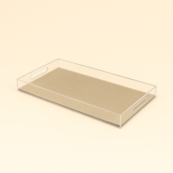 Acrylic Rectangular Tray with Leather Base – 30 x 50 x 5 cm – Grey – TR0024