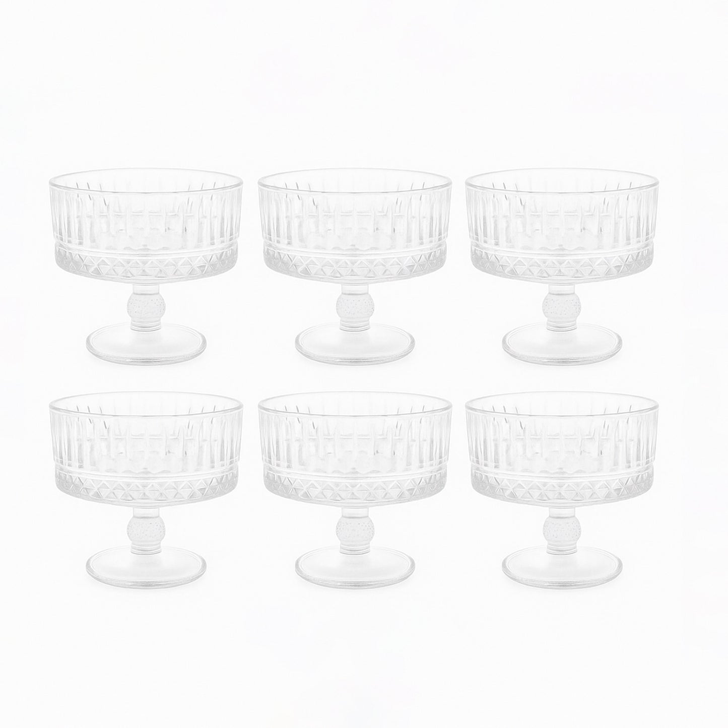 1022-29 – Glass Dessert Cup Set – 6 Pieces – 310ml – Pedestal Design – 105mm Height
