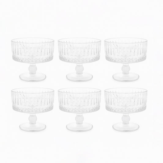1022-29 – Glass Dessert Cup Set – 6 Pieces – 310ml – Pedestal Design – 105mm Height