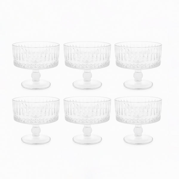 1022-29 – Glass Dessert Cup Set – 6 Pieces – 310ml – Pedestal Design – 105mm Height
