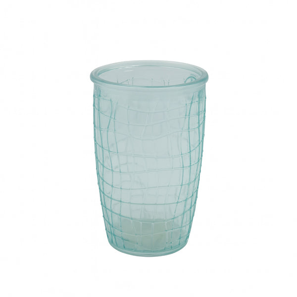 1020  – Eco Green Malla Glass Tumbler – 330 cc – Textured Grid Design Reusable Drinking Glass