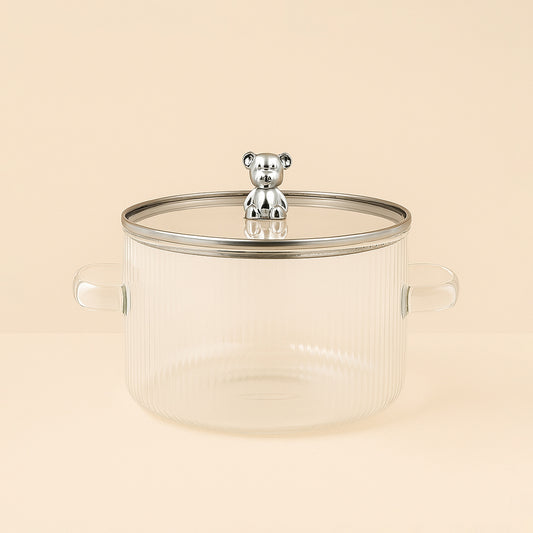 BG-1680 – Glass Pot 16 cm (D) x 10 cm (H) – Clear Ribbed Pot with Dual Handles