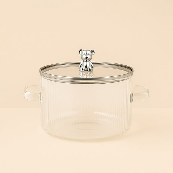 BG-1680 – Glass Pot 16 cm (D) x 10 cm (H) – Clear Ribbed Pot with Dual Handles