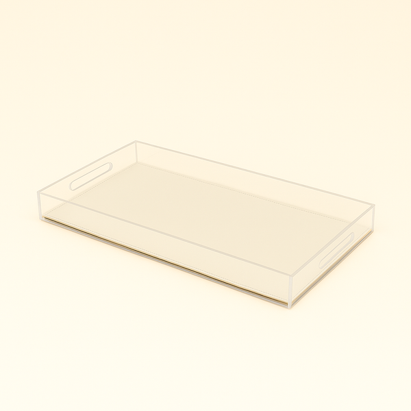Acrylic Rectangular Tray with Leather Base – 30 x 50 x 5 cm – Beige – TR0024