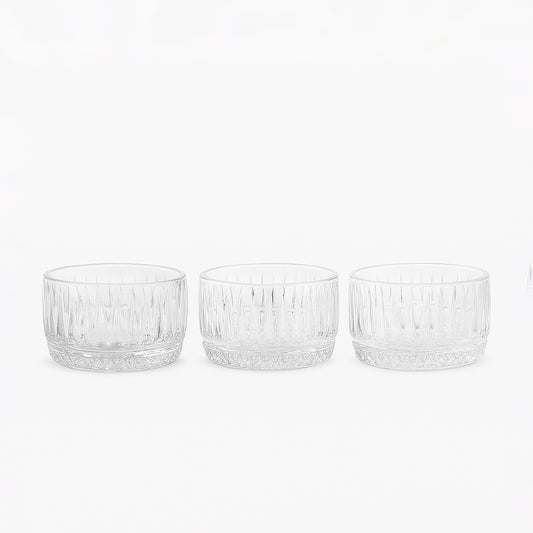 GER5704 – Glass Ice Cream Bowl – 3-Piece Set – Clear Vertical-Cut Dessert Bowls