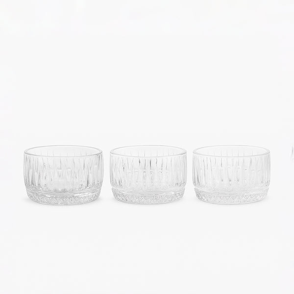 GER5704 – Glass Ice Cream Bowl – 3-Piece Set – Clear Vertical-Cut Dessert Bowls