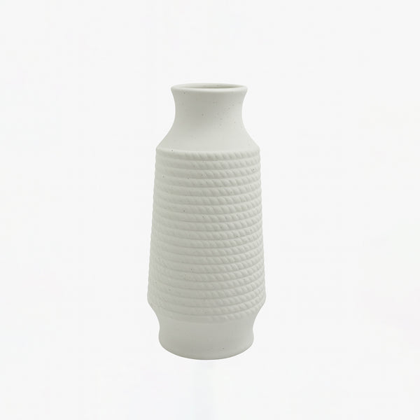 99599-16 Ceramic Vase – 30cm (H) – White Matte with Full Rope Texture