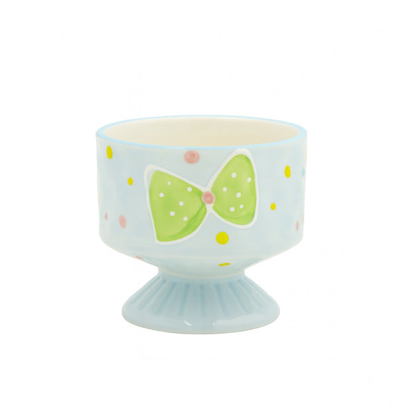 1513-07 Ceramic Ice Cream Cup – Green Bow Design on Pedestal Base