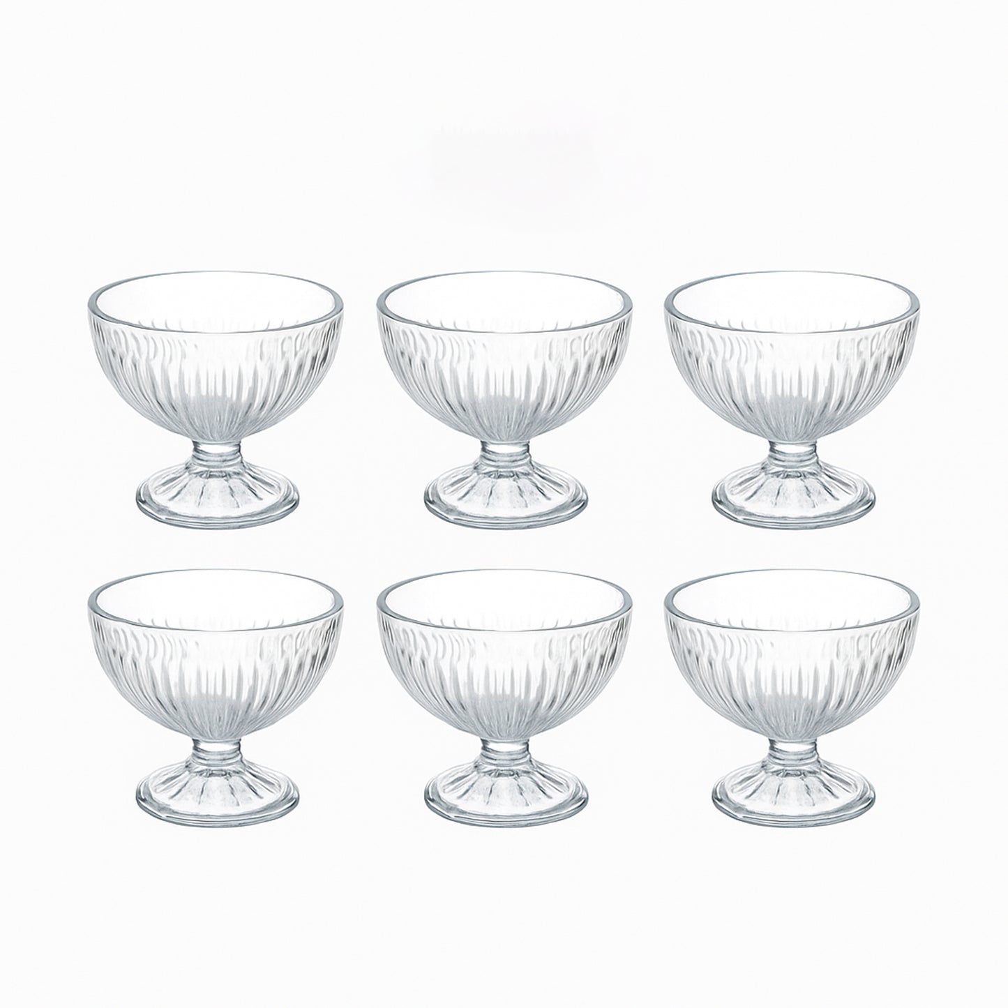 IC7353GCL – Ice Cream Bowl Set – 6 Pieces – 200cc – Ribbed Pedestal Design