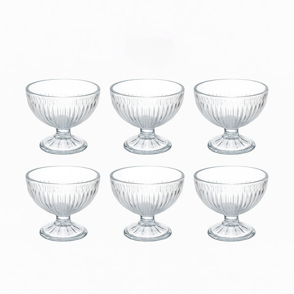 IC7353GCL – Ice Cream Bowl Set – 6 Pieces – 200cc – Ribbed Pedestal Design