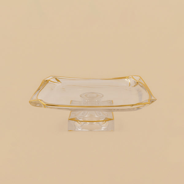 TRC-17329 – Footed Square Plate with Gold Rim – 28cm (W) x 28cm (L)