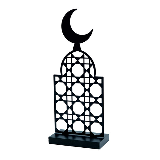 1268-52 Ramadan Decor Metal Crescent Stand Black 33 CM