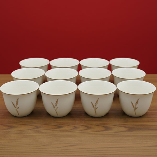 5851G Cawa Cup Set – 12-Piece Elegant White Design with Gold Stem Motif & Rim
