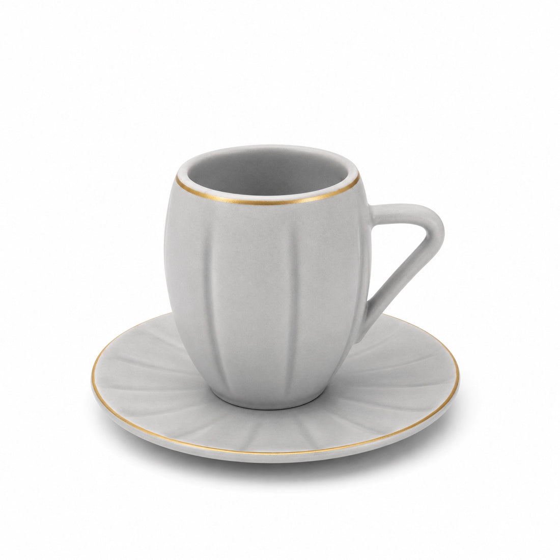 CJ007LG Ceramic Coffee Cup & Saucer Set – 12 Pieces – Light Grey Coffee Cup and Saucer Set