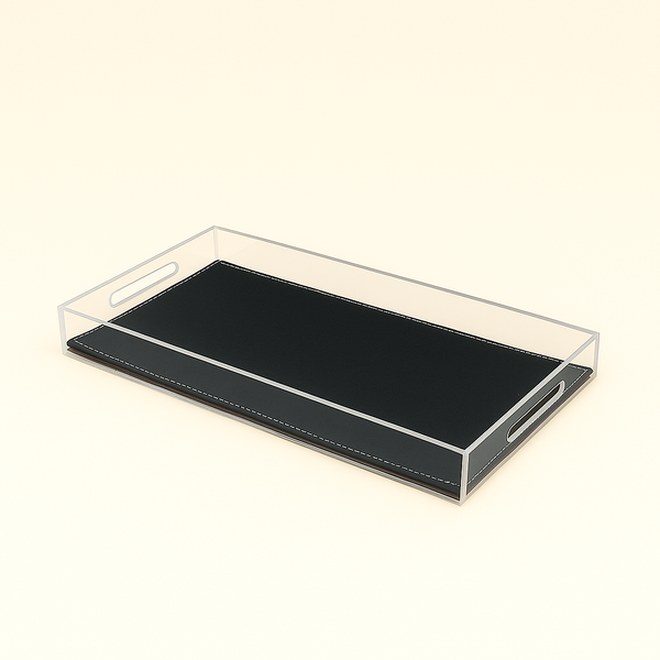 Acrylic Rectangular Tray with Leather Base – 30 x 50 x 5 cm – Black – TR0024