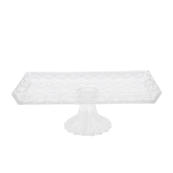 1598-1 Glass Fruit Stand –16cm (W) x 12cm (H) – Elegant Diamond-Cut Rectangular Tray