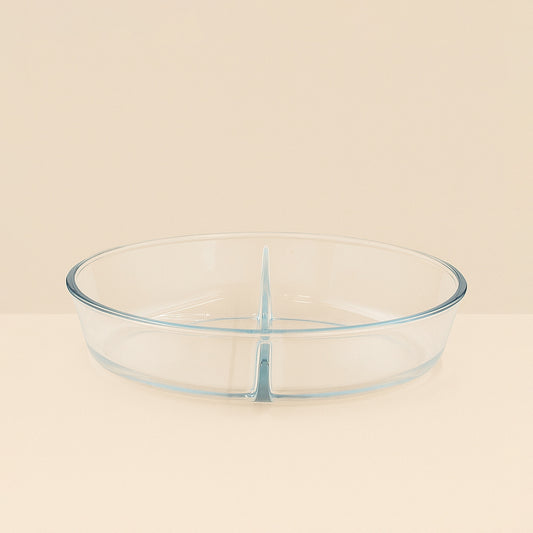 BG-OPT-2200 – Beyti Baking Tray with Divider 2.2 L – Oval Glass Bakeware for Dual Dishes