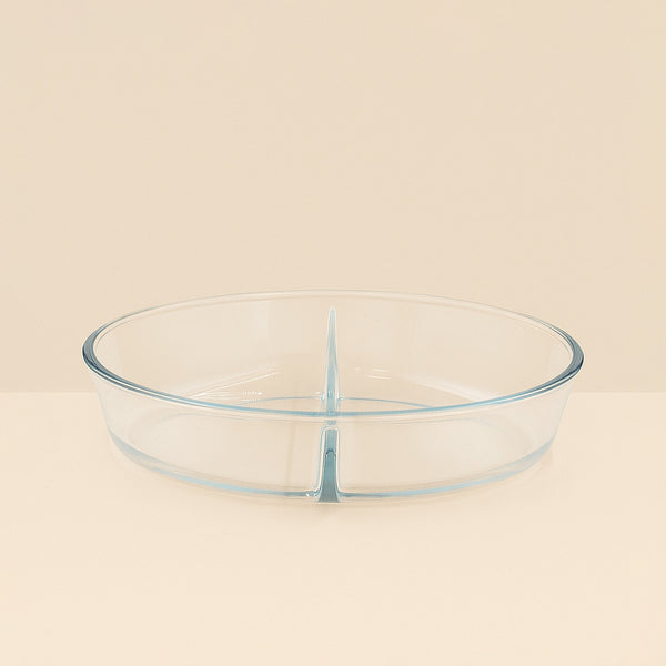BG-OPT-2200 – Beyti Baking Tray with Divider 2.2 L – Oval Glass Bakeware for Dual Dishes