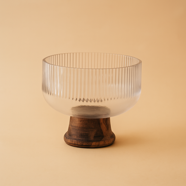 VG517 – Glass Bowl with Wooden Base – 15cm (D)