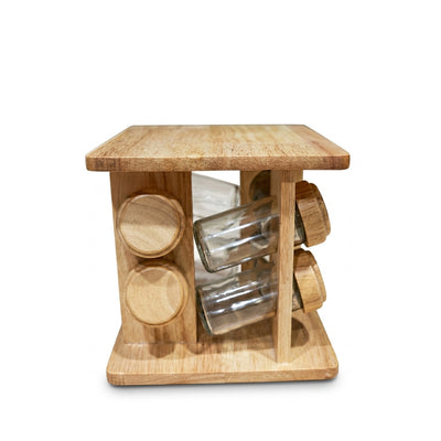 3501 Glass Spice Jar Set with Wooden Rack 8-Piece Clear Glass Containers with Wooden Lids Siddiq Gifts