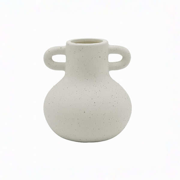 99599-07 Ceramic Flower Vase – Dual Handle Speckled Design – White