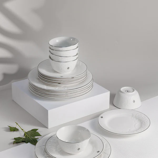 ET2991 Naqsh Dinner Set – 18 Pieces – White & Silver