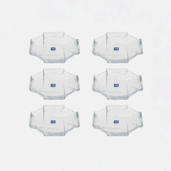 ISF-847 Square Glass Plate 6-Piece Set 186mm (D) x 25mm (H) – Elegant Clear Side Plates