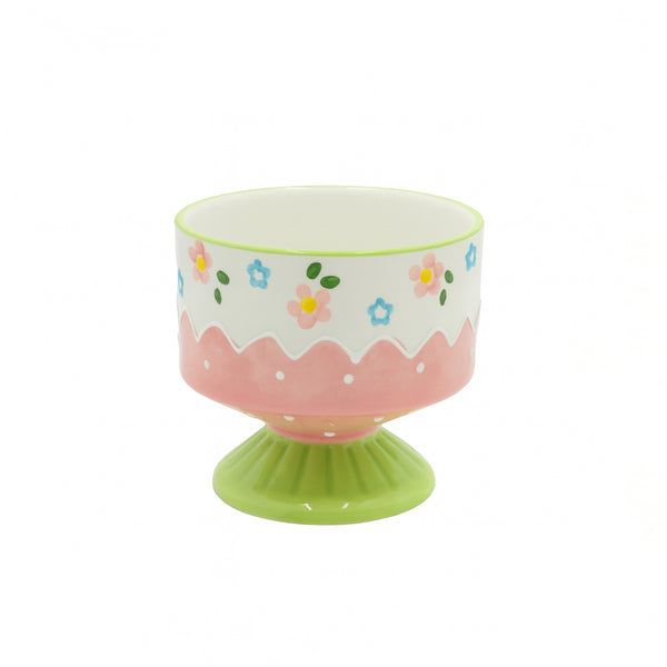 1513-09 Ceramic Ice Cream Cup – Floral Design on Green Pedestal Base