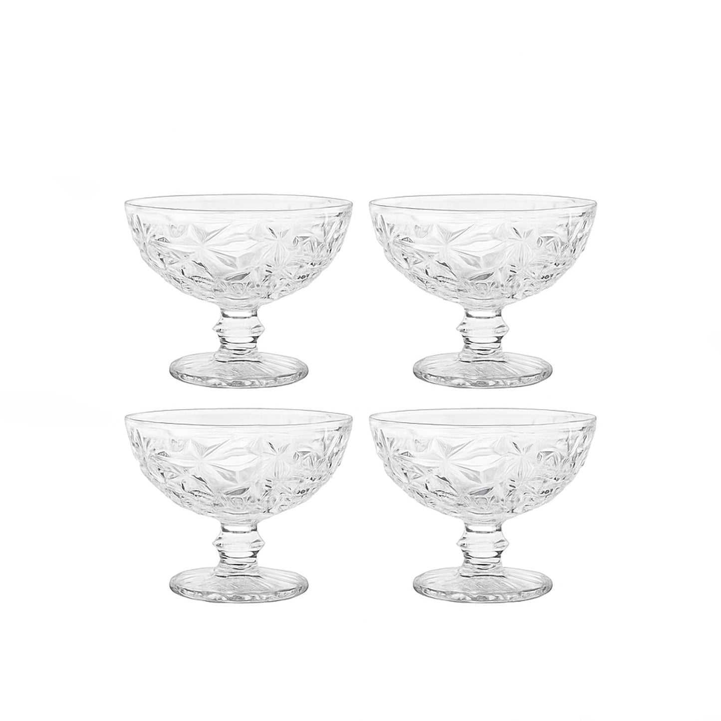 BMIC97BH – Ice Cream Cup Set – 4 Pieces – 300ml – Diamond-Cut Footed Design