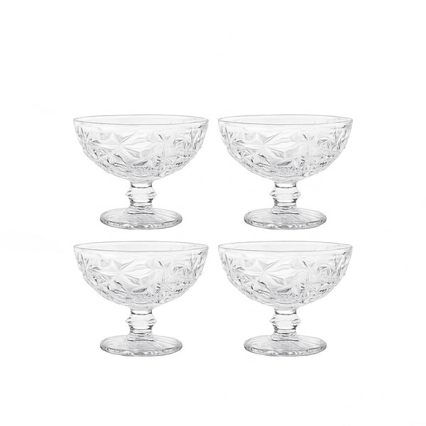 BMIC97BH – Ice Cream Cup Set – 4 Pieces – 300ml – Diamond-Cut Footed Design
