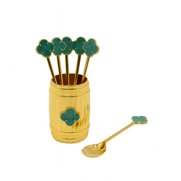 AMG-TW-2183 Golden Spoon Set with Holder – 6-Piece Spoon Collection