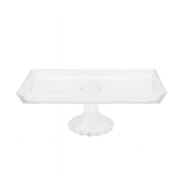 A1598-6 Glass Fruit Stand – 32cm (L) x 16cm (W) x 12cm (H)  –  Elegant Diamond-Cut Rectangular Pedestal Serving Tray