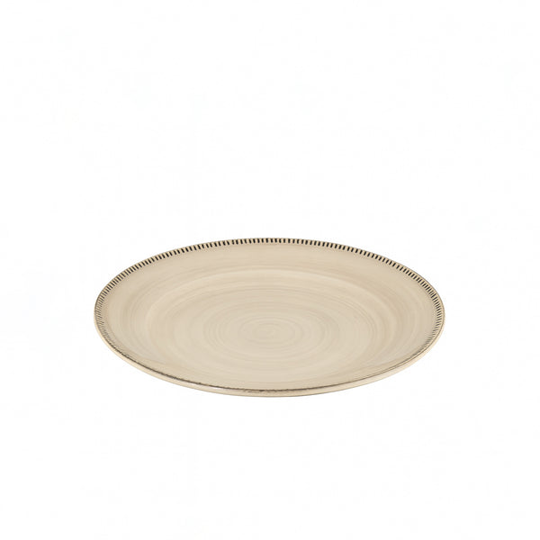 99581-07 – Ceramic Plate – 10 Inches – Beige with Hand-Painted Black Rim