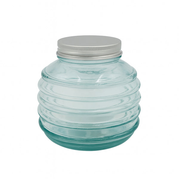 5031 Eco Green Glass Storage Jar with Metal Lid – 330 cc – Round Ribbed Eco-Friendly Container