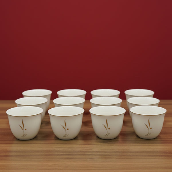 5858G Cawa Cup Set – 12-Piece Elegant White Design with Gold Rim