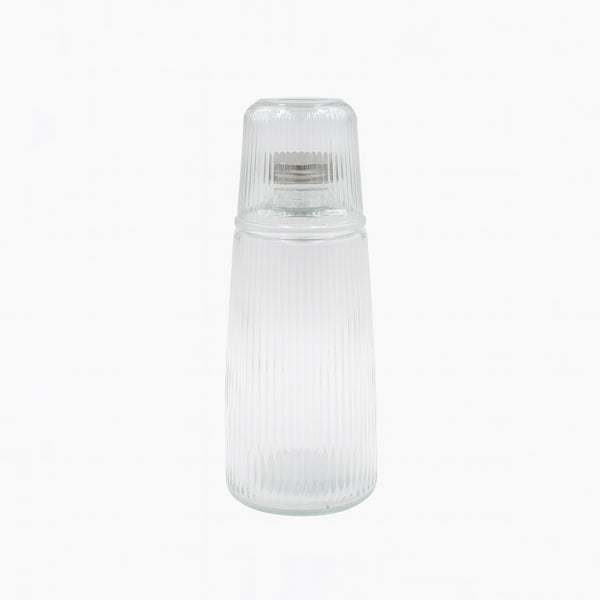 23SBHSW Glass Bottle with Lid – Clear Ribbed Design