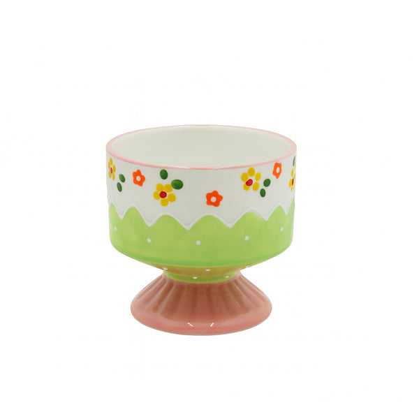 1513-08 Ceramic Ice Cream Cup – Floral Design on  Pink Pedestal Base