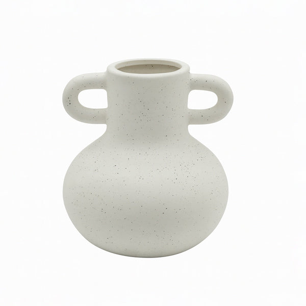 99599-06 Ceramic Flower Vase – Double Handle Speckled Design – White