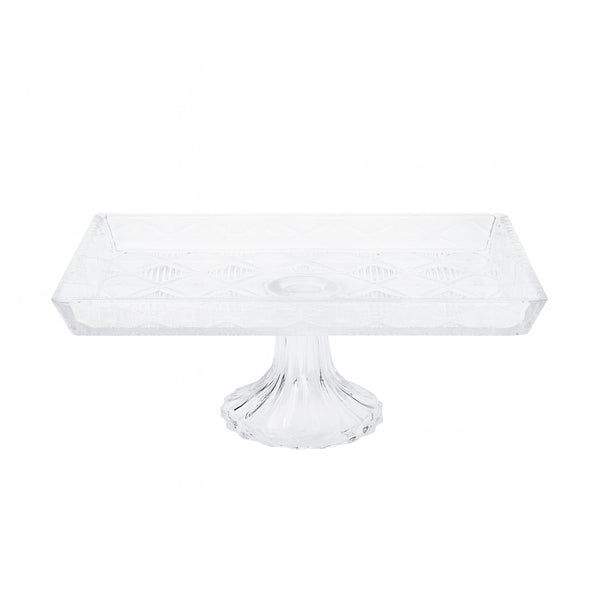 1598-4 Glass Fruit Stand – 32cm (L) x 16cm (W) x 12cm (H) Elegant Geometric Diamond-Cut Rectangular Pedestal Tray
