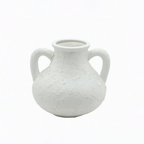 99601-10 Ceramic Flower Vase – Rustic Textured Double Handle Design – White