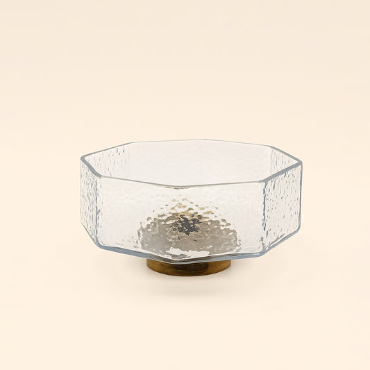 VG504 – Glass Bowl with Wooden Base – 20cm (D)
